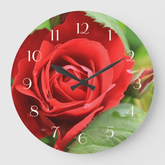 Grande Horloge Ronde Beautiful Red Rose Flower (Recto)