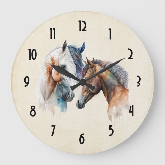 Grande Horloge Ronde Beaux Chevaux Style Boho Occidental (Recto)