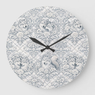 Grande Horloge Ronde Beaux Loups en Chinoiserie et Rival Rococo
