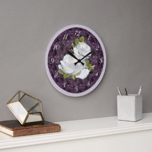 Grande Horloge Ronde Beaux roses blancs