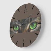 Grande Horloge Ronde Beaux yeux de chat sur marron café (Angle)