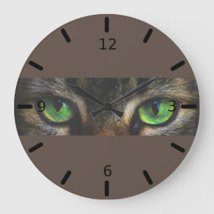 Grande Horloge Ronde Beaux yeux de chat sur marron café