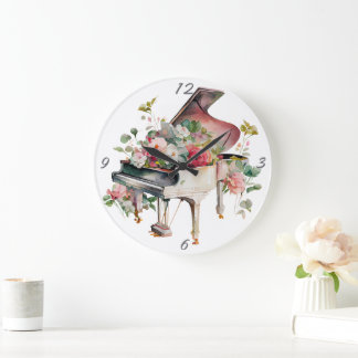 Grande Horloge Ronde Bébé blanc Grand Piano aquarelle