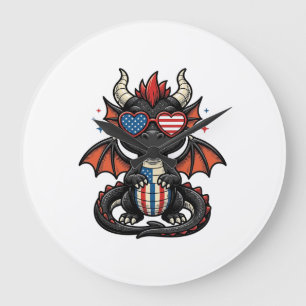 Grande Horloge Ronde Bébé dragon patriotique vintage vecteur conception