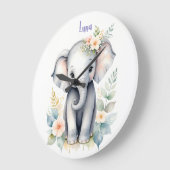 Grande Horloge Ronde Bébé Éléphant en Fleur (Angle)