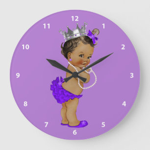 Grande Horloge Ronde Bébé ethnique Princesse et perles pourpre