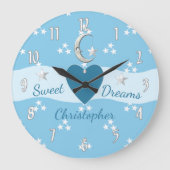 Grande Horloge Ronde Bébé étoiles et bleu lune (Recto)