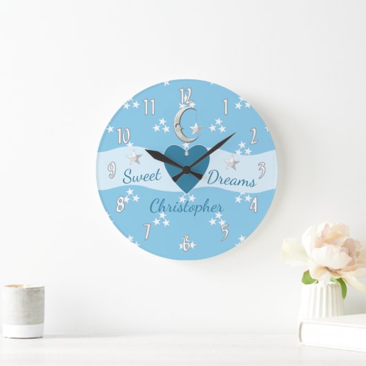 Grande Horloge Ronde Bébé étoiles et bleu lune (Maison)