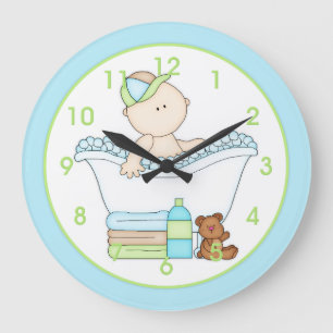 Grande Horloge Ronde Bébé garçon prenant un bain L'horloge murale de l'