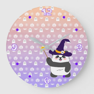 Grande Horloge Ronde Bébé mignon de Halloween Panda sorcière magique