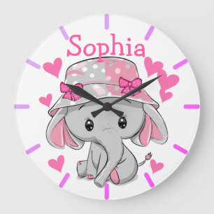 Grande Horloge Ronde Bébé mignon Eléphant fille