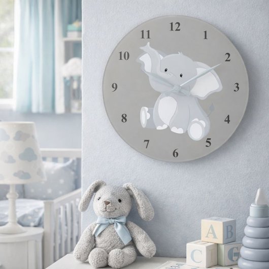 Grande Horloge Ronde Bébé mignon gris éléphant