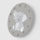 Grande Horloge Ronde Bébé mignon gris éléphant (Angle)