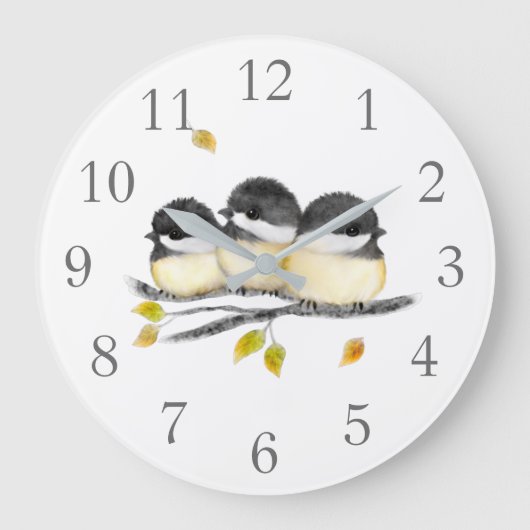 Grande Horloge Ronde Bébé mignon oiseau 3 poulets sur la branche de l'a (Recto)