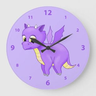 Grande Horloge Ronde Bébé mignon volant violet Dragon