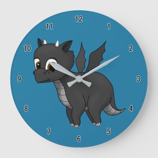 Grande Horloge Ronde Bébé noir mignon Dragon (Recto)