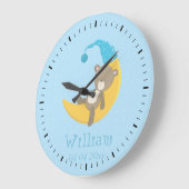 Grande Horloge Ronde Bébé Ours Bleu Dormir Sur La Lune II (Angle)
