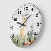 Grande Horloge Ronde Bébé rustique Fawn Cerf Nature Verdure Grange Bois (Angle)
