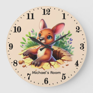 Grande Horloge Ronde Bébés garçons kangourou cool ajouter un nom