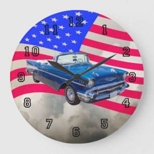 Grande Horloge Ronde Bel Air 1957 de Chevrolet avec le drapeau