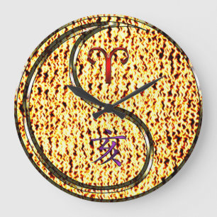 Grande Horloge Ronde Bélier & Sanglier de Feu