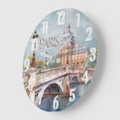 Grande Horloge Ronde Belle aquarelle de Paris (Angle)