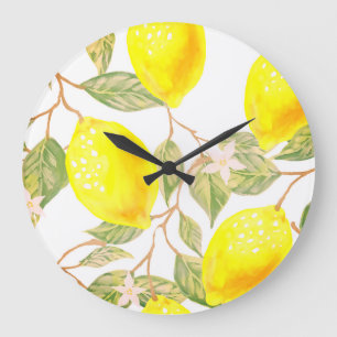 Grande Horloge Ronde Belle aquarelle design citron