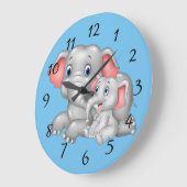 Grande Horloge Ronde Belle bande dessinée éléphant avec bébé (Angle)