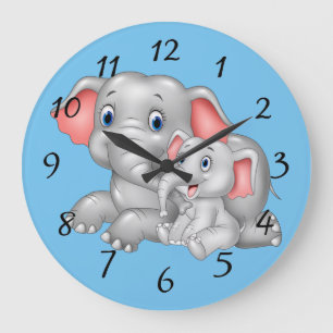 Grande Horloge Ronde Belle bande dessinée éléphant avec bébé