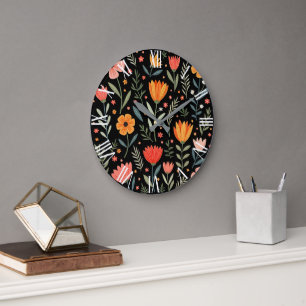 Grande Horloge Ronde Belle collection florale vintage populaire