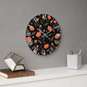 Grande Horloge Ronde Belle Collection Florale Vintage populaire