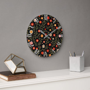 Grande Horloge Ronde Belle Collection Florale Vintage tendance