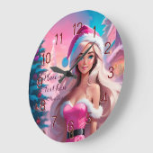 Grande Horloge Ronde Belle fille de Noël rose 01 (Angle)