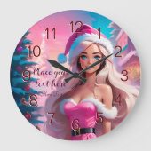 Grande Horloge Ronde Belle fille de Noël rose 01 (Recto)