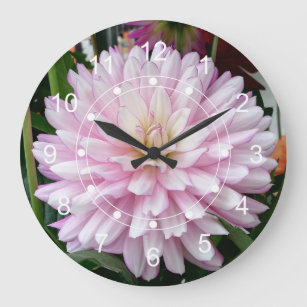 Grande Horloge Ronde Belle Fleur Dahlia Violet Lumière
