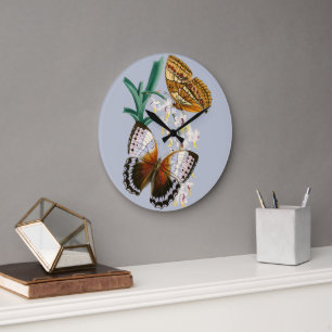 Grande Horloge Ronde Belle illustration Vintage de papillon floral