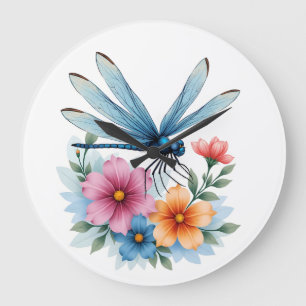 Grande Horloge Ronde Belle libellule art aquarelle amoureux des insecte
