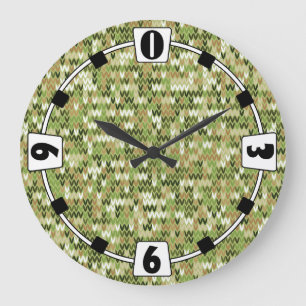 Grande Horloge Ronde Belle motif en tricot de mamie vert olive