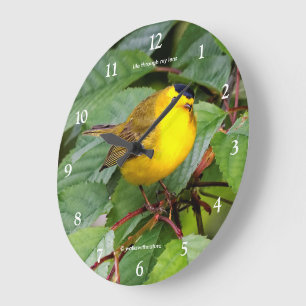 Grande Horloge Ronde Belle Paruline de Wilson Chant d'oiseau dans Ceris