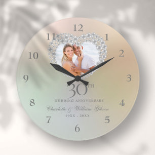 Grande Horloge Ronde Belle photo de coeur en perle 30e anniversaire