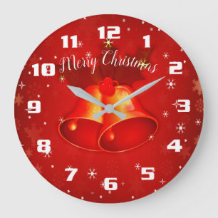 Grande Horloge Ronde Belles cloches de Noël Joyeux rouge de Noël