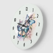 Grande Horloge Ronde Belles papillons et fleurs (Angle)