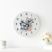 Grande Horloge Ronde Belles papillons et fleurs (Maison)