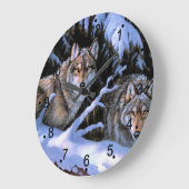 Grande Horloge Ronde Belles Peintures Deux Loups (Angle)
