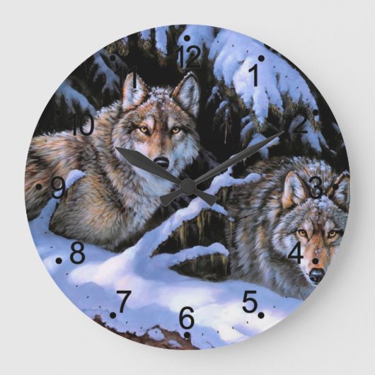 Grande Horloge Ronde Belles Peintures Deux Loups (Recto)