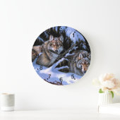 Grande Horloge Ronde Belles Peintures Deux Loups (Maison)