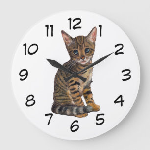 Grande Horloge Ronde Bengal Kitten: Color Pencil Drawing: CAT