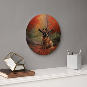 Grande Horloge Ronde Berger Belge dans les feuilles d'automne qui tombe