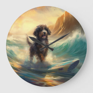 Grande Horloge Ronde Bernedoodle Beach Surf Peinture