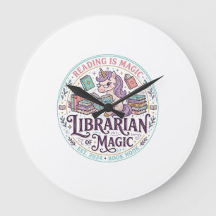 Grande Horloge Ronde Bibliothécaire Licorne de Magie Produit Original G